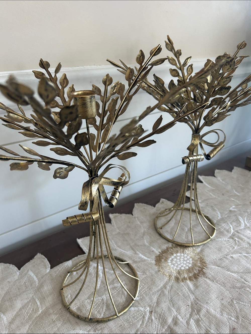 Pair Beautiful Gold/Brushed Black Candlestick Holders